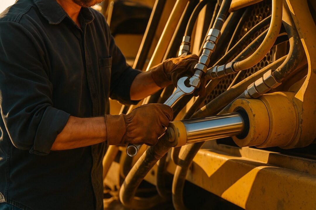 Operators standing with machinery